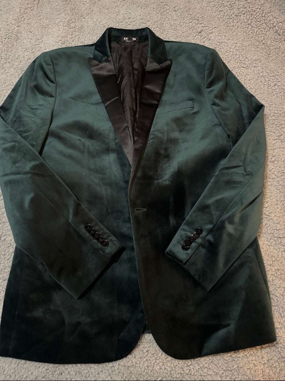 Express Men's Velvet Tuxedo Blazer - Dark Green with Black Satin Lapel